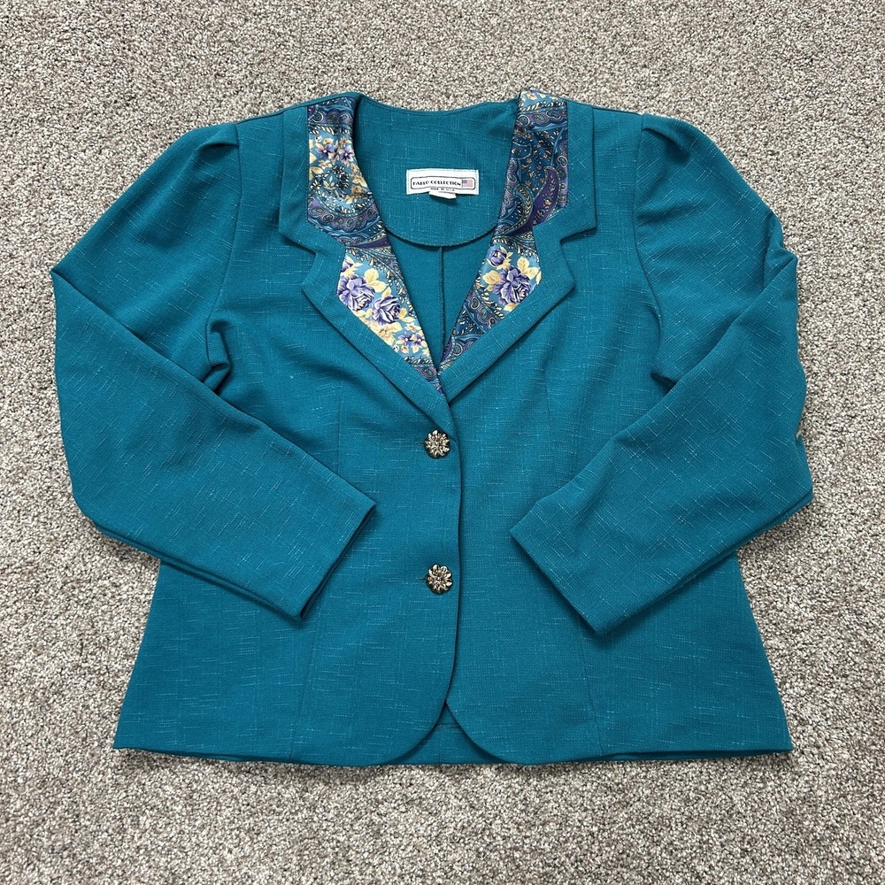 Vintage Pablo Collection Blazer Jacket Womens 12P Blue Paisley Trim USA